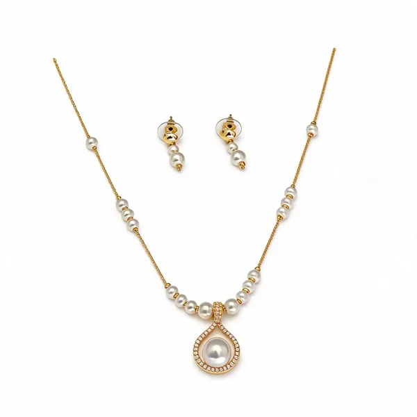 Gold_Stainless_Steel_Pearl_Teardrop_Necklace_Set_For_Women