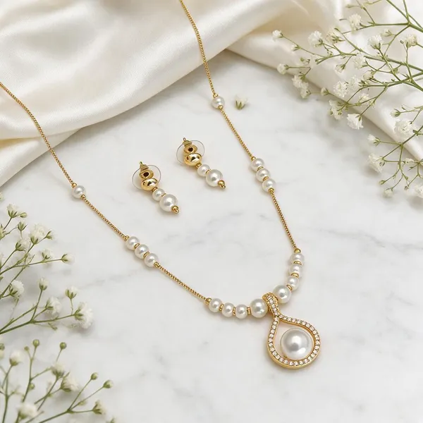 Gold_Stainless_Steel_Pearl_Teardrop_Necklace_Set_For_Women