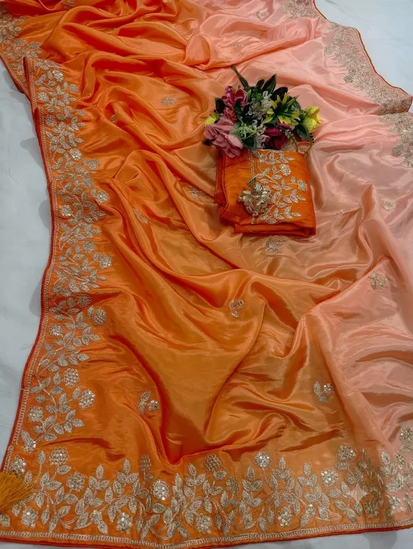 Orange_Embroidered_Draped_Saree_With_Blouse_Piece_For_Women