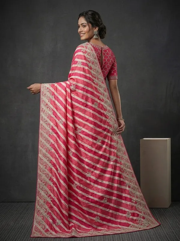 Pink_Striped_Saree_With_Blouse_Piece_With_Zari_Border_for_Women
