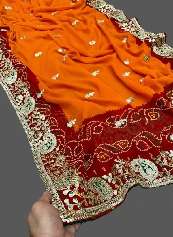 Orange_Embroidered_Saree_With_Blouse_Piece_For_Women