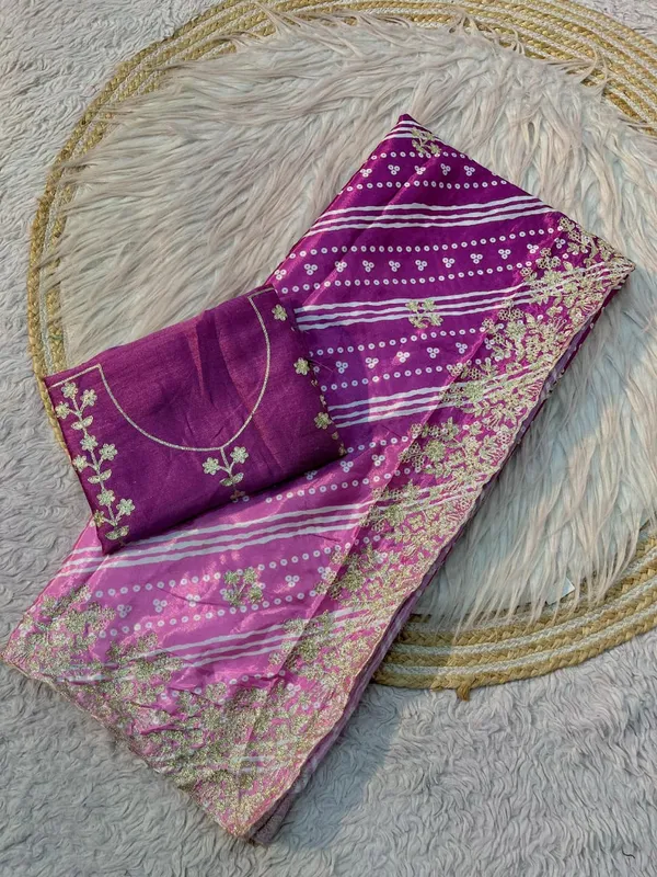 Pink_And_Purple_Printed_Saree_With_Blouse_Piece_For_Women