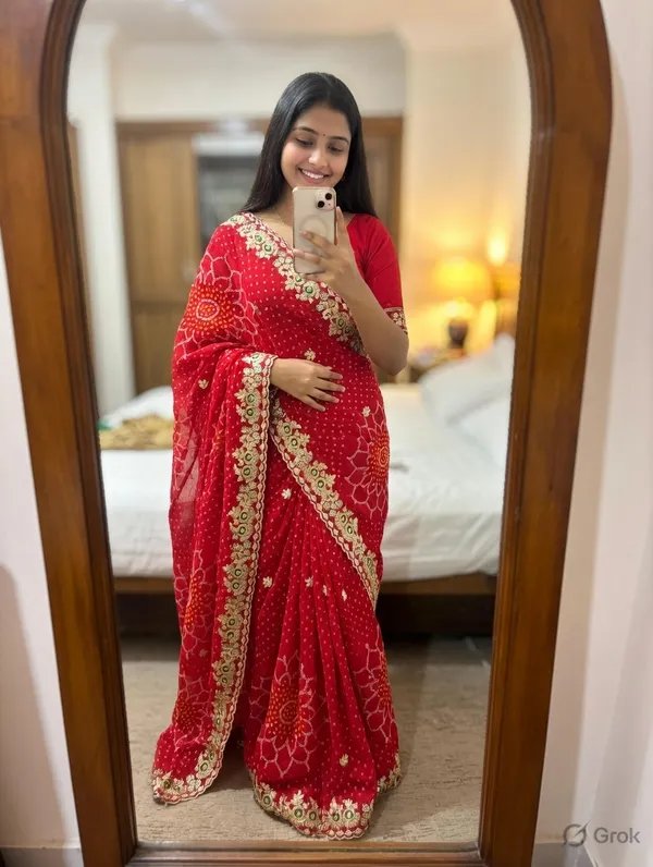 Red_Floral_Border_Saree_With_Blouse_Piece_For_Women