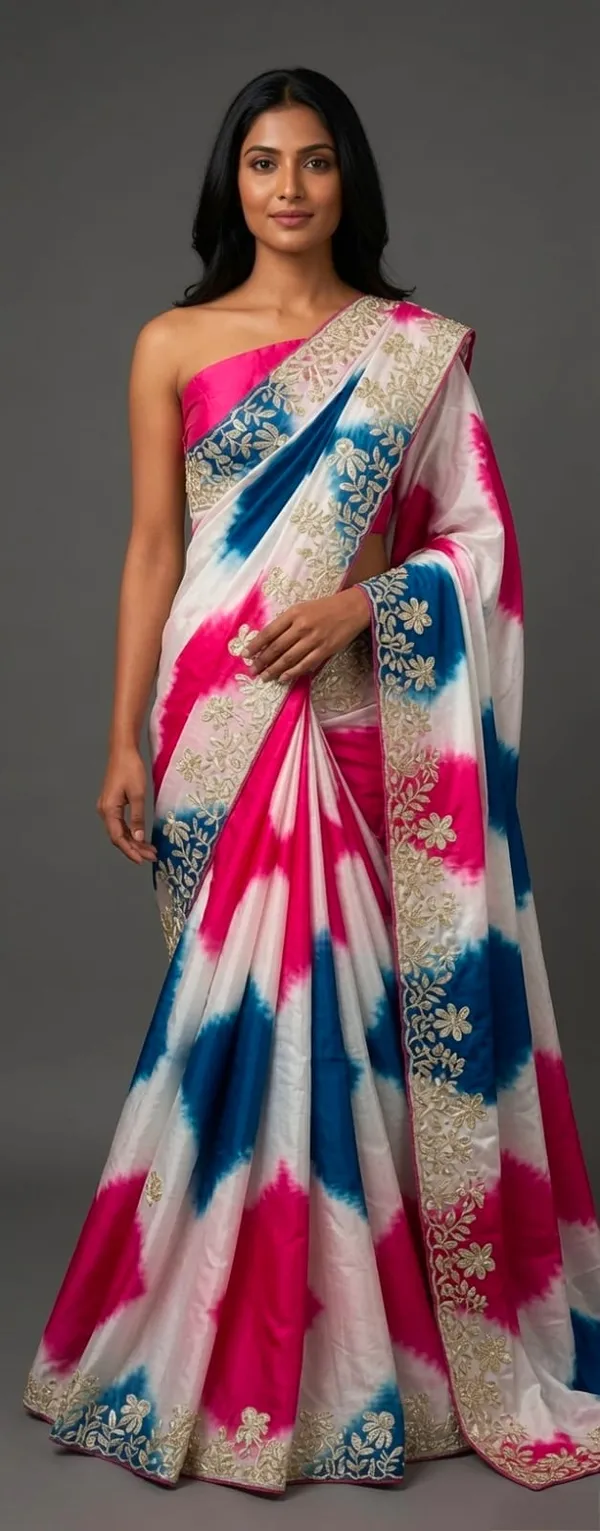 Pink_And_Blue_Embroidered_Saree_With_Blouse_Piece_For_Women