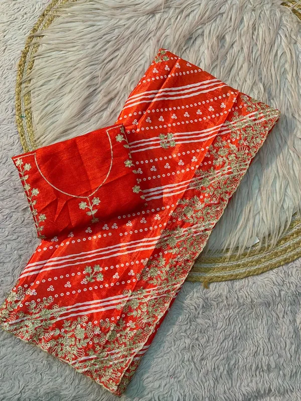 Red_Georgette_Embroidered_Saree_With_Blouse_Piece_For_Women