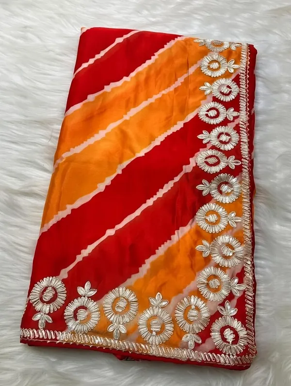 Red_And_Orange_Embroidered_Saree_With_Blouse_Piece_For_Women