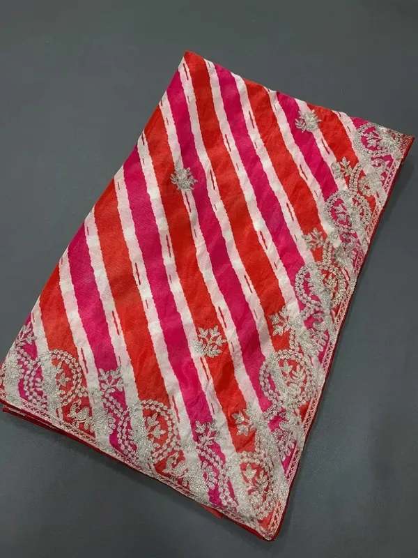 Red_Striped_Embroidered_Saree_With_Blouse_Piece_for_Women