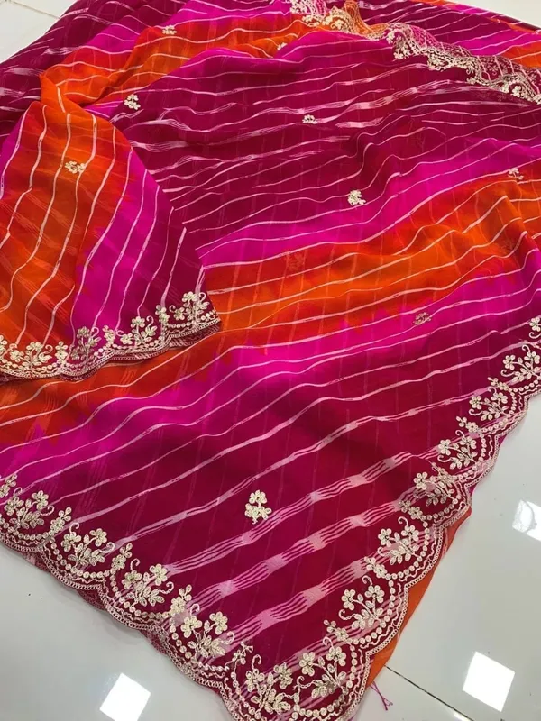 Multicolour_Embroidered_Saree_With_Blouse_Piece_For_Women