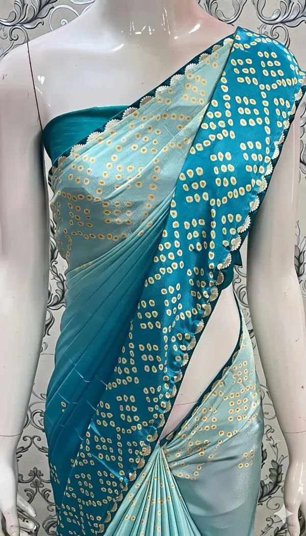 Blue_Satin_Bandhani_Saree_With_Blouse_Piece_For_Women
