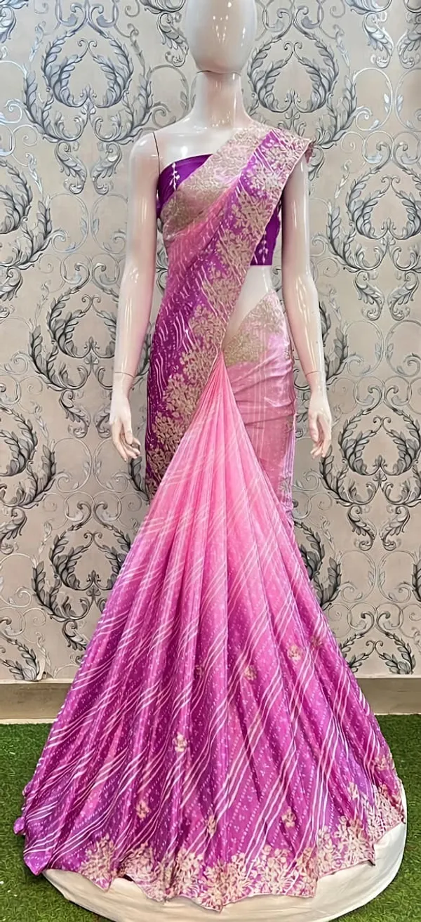 Pink_And_Purple_Printed_Saree_With_Blouse_Piece_For_Women