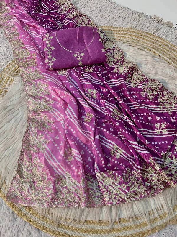 Pink_And_Purple_Printed_Saree_With_Blouse_Piece_For_Women