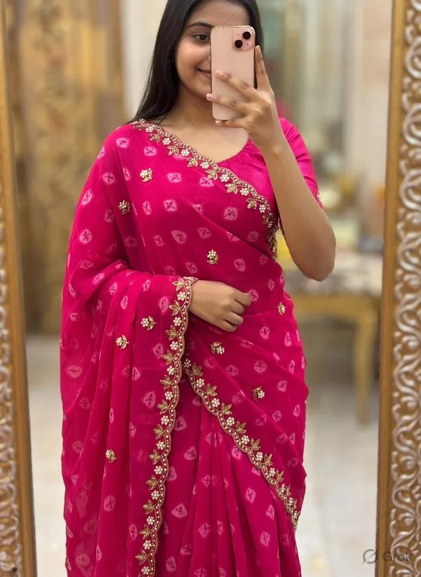 Pink_Printed_Embroidered_Saree_With_Blouse_Piece_For_Women