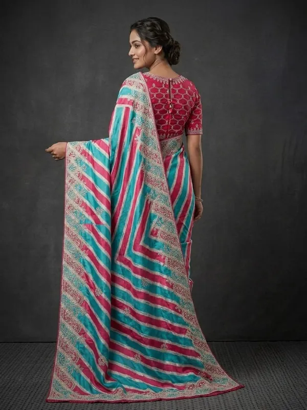 Multicolor_Striped_Printed_Saree_With_Blouse_Piece_For_Women
