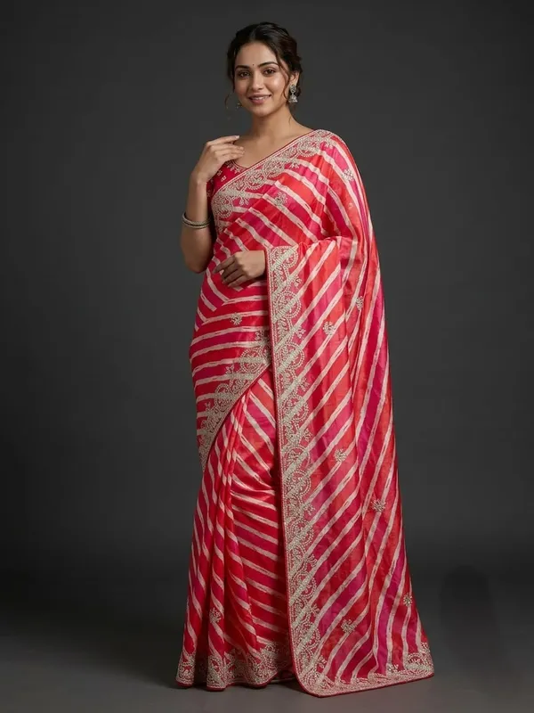 Red_Striped_Embroidered_Saree_With_Blouse_Piece_for_Women