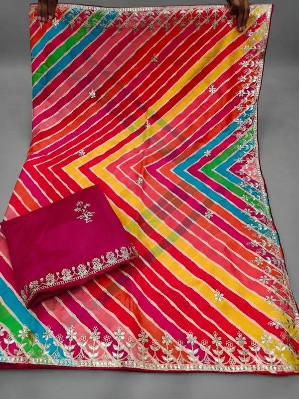 Multicolor_Embroidered_Striped_Saree_With_Blouse_Piece_For_Women