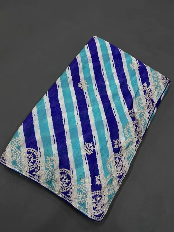 Blue_Striped_Saree_With_Blouse_Piece_For_Women