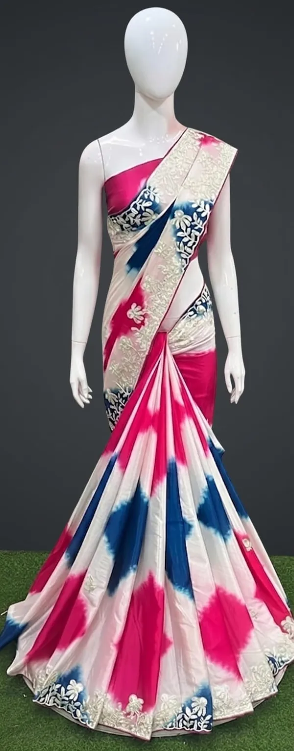 Pink_And_Blue_Embroidered_Saree_With_Blouse_Piece_For_Women