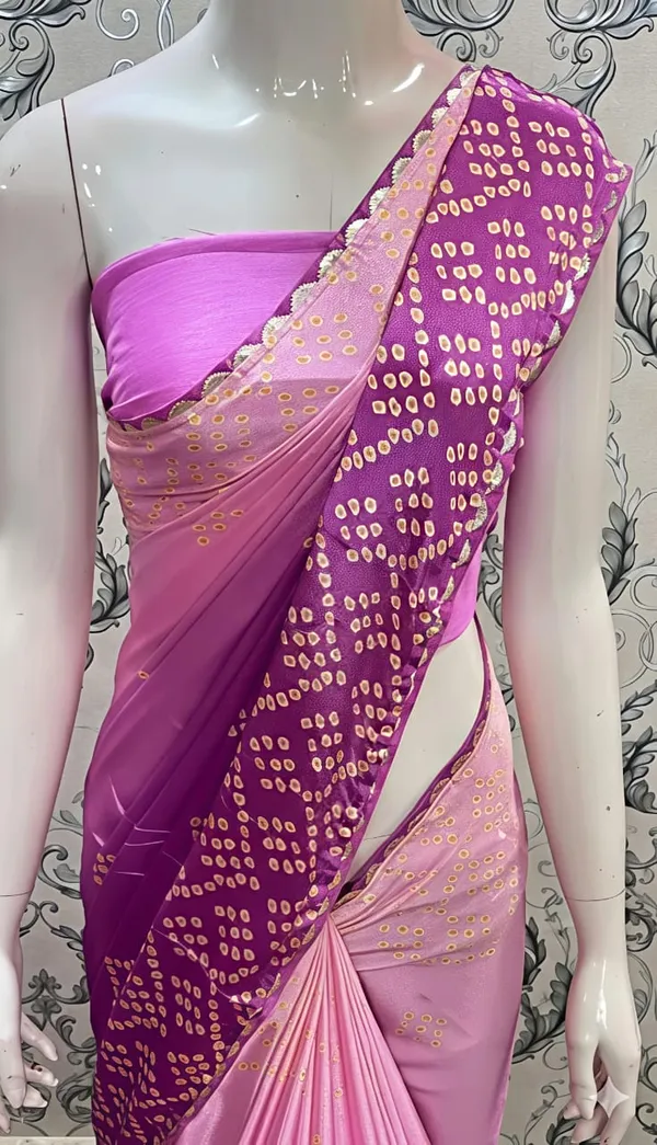 Pink_And_Purple_Bandhani_Print_Saree_With_Blouse_Piece_For_Women