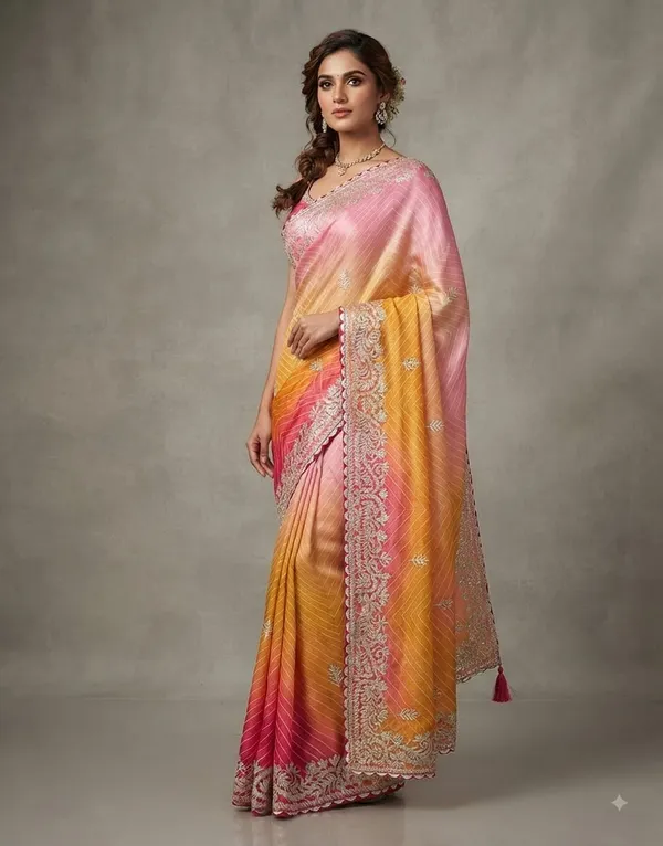Pink_And_Yellow_Embroidered_Saree_With_Blouse_Piece_For_Women