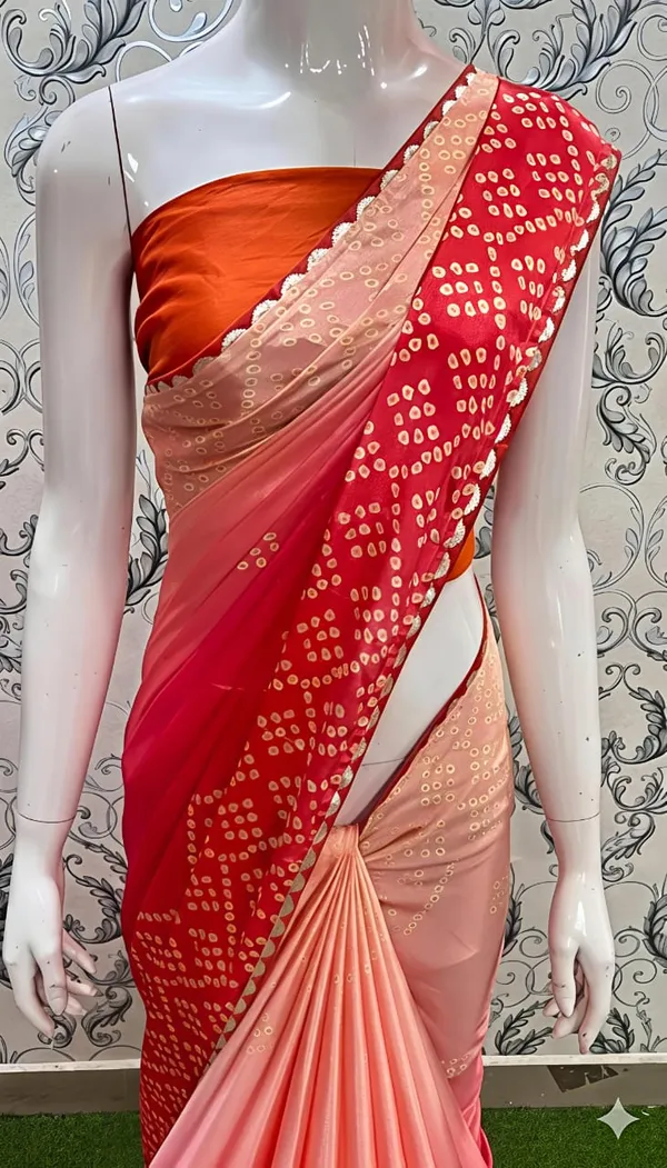 Red_Bandhani_Style_Printed_Saree_With_Blouse_Piece_For_Women