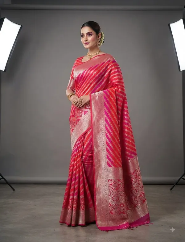 Pink_Woven_Ethnic_Saree_With_Blouse_Piece_For_Women
