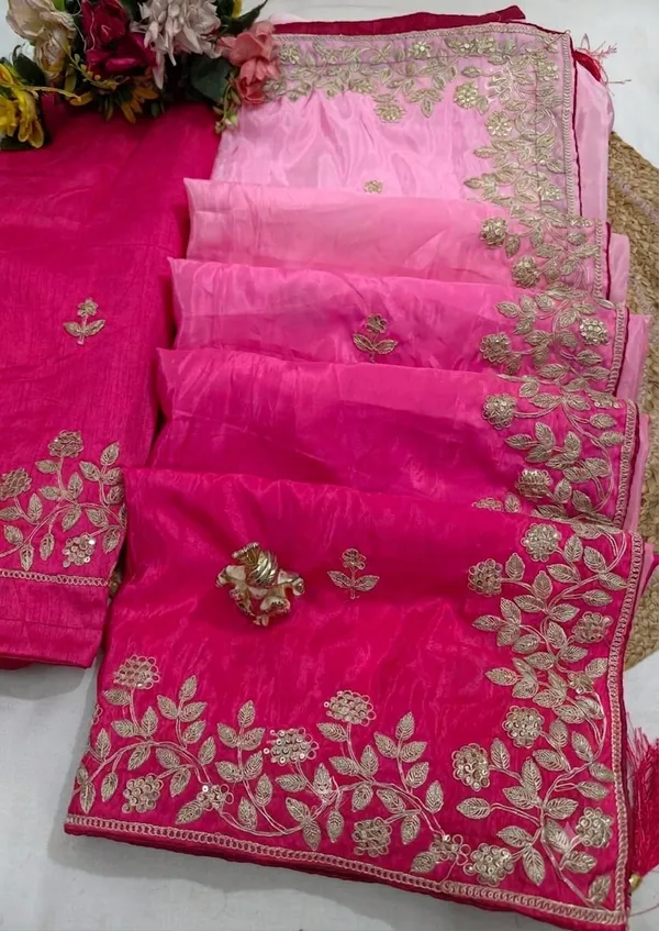 Pink_Floral_Embroidered_Saree_With_Blouse_Piece_For_Women