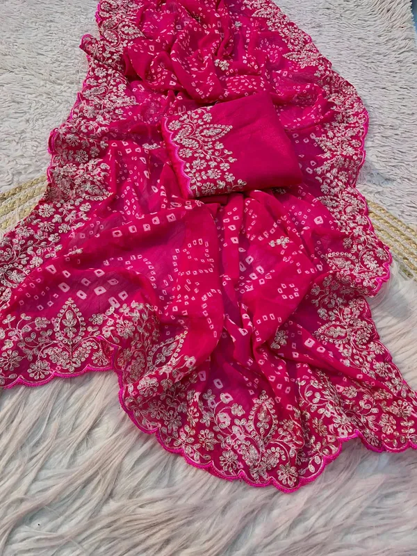 Pink_Bandhani_Embroidered_Saree_With_Blouse_Piece_for_Women