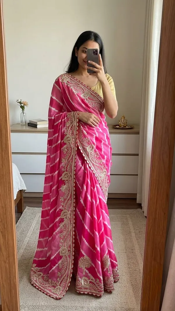 Pink_Tie_Dye_Embroidered_Saree_With_Blouse_Piece_For_Women