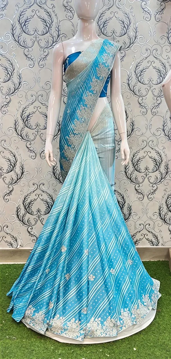 Blue_Printed_Embroidered_Saree_With_Blouse_Piece_For_Women