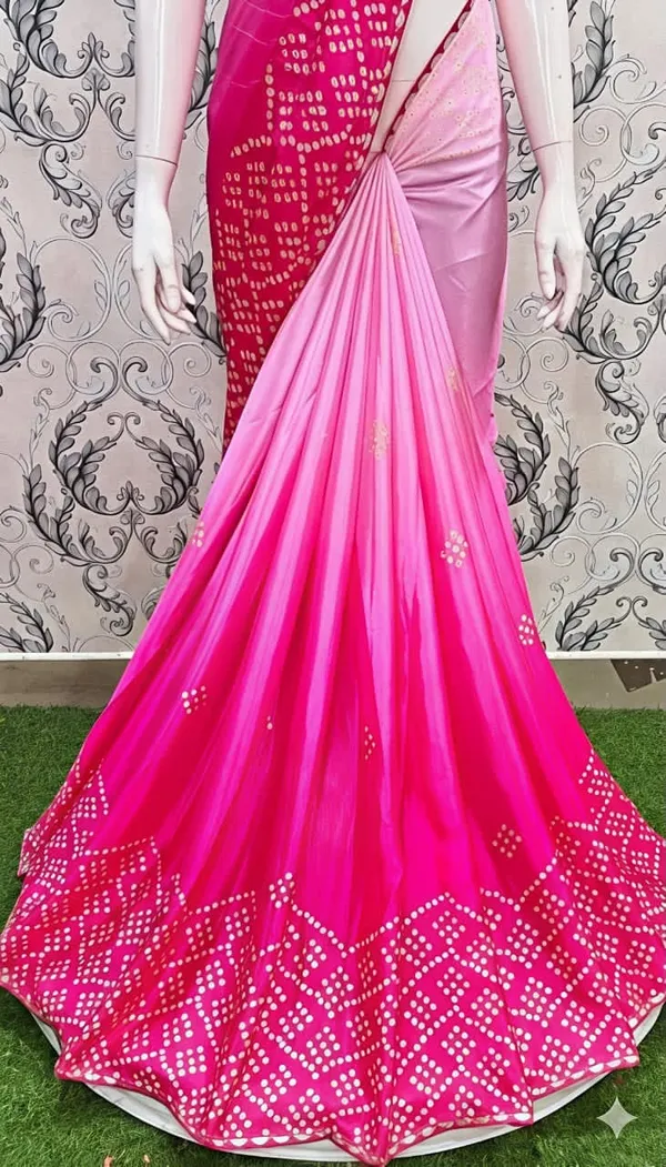 Pink_Bandhani_Print_Saree_With_Blouse_Piece_For_Women