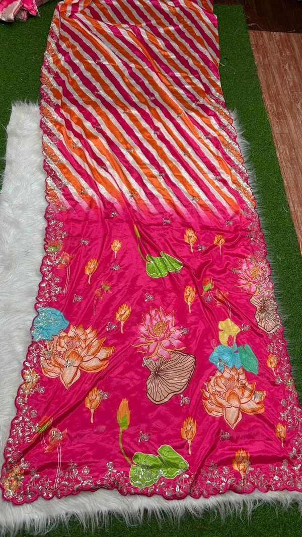 Pink_Floral_Print_Embroidered_Saree_With_Blouse_Piece_For_Women
