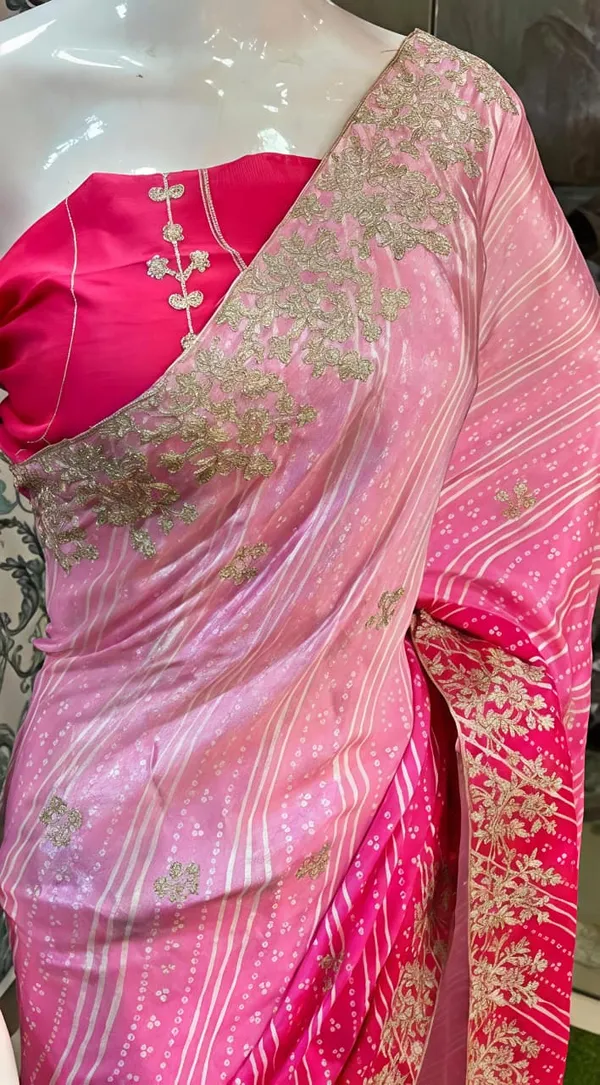 Pink_Printed_Embroidered_Saree_With_Blouse_Piece_For_Women