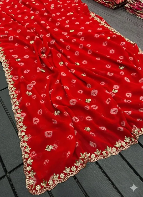 Red_Embroidered_Saree_With_Blouse_Piece_for_Women
