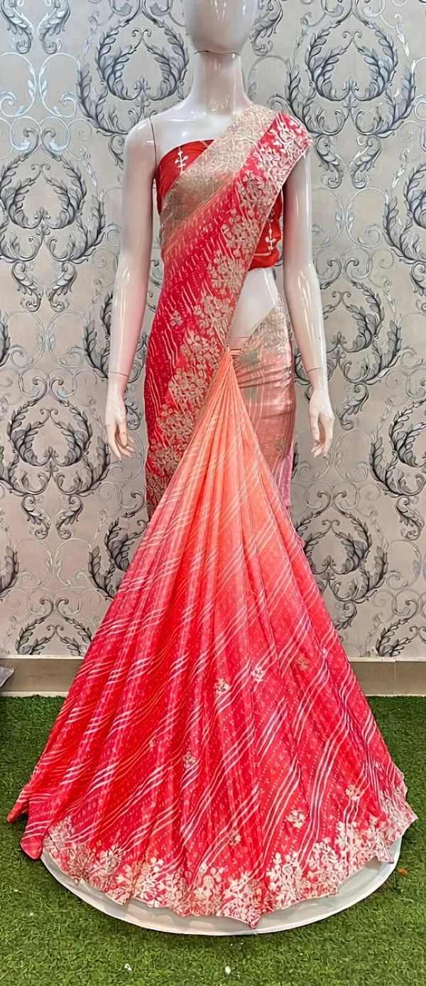 Red_Georgette_Embroidered_Saree_With_Blouse_Piece_For_Women
