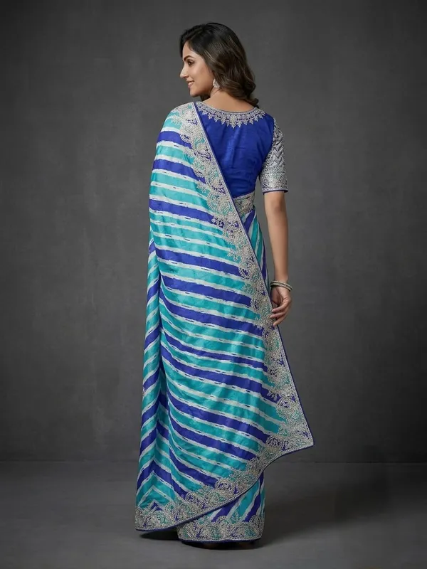 Blue_Striped_Saree_With_Blouse_Piece_For_Women