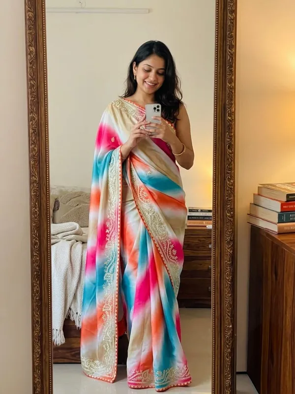 Multicolor_Embroidered_Saree_With_Blouse_Piece_For_Women