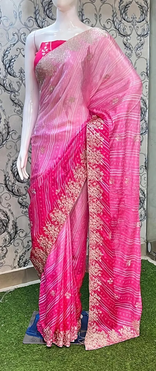 Pink_Printed_Embroidered_Saree_With_Blouse_Piece_For_Women