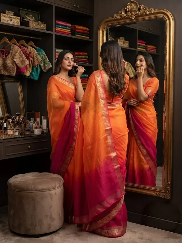 Red_Orange_Woven_Saree_With_Blouse_Piece_for_Women