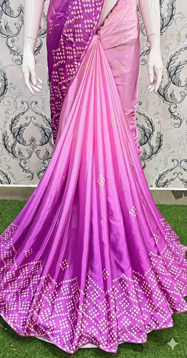 Pink_And_Purple_Bandhani_Print_Saree_With_Blouse_Piece_For_Women