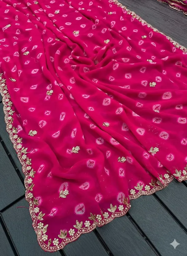 Pink_Printed_Embroidered_Saree_With_Blouse_Piece_For_Women