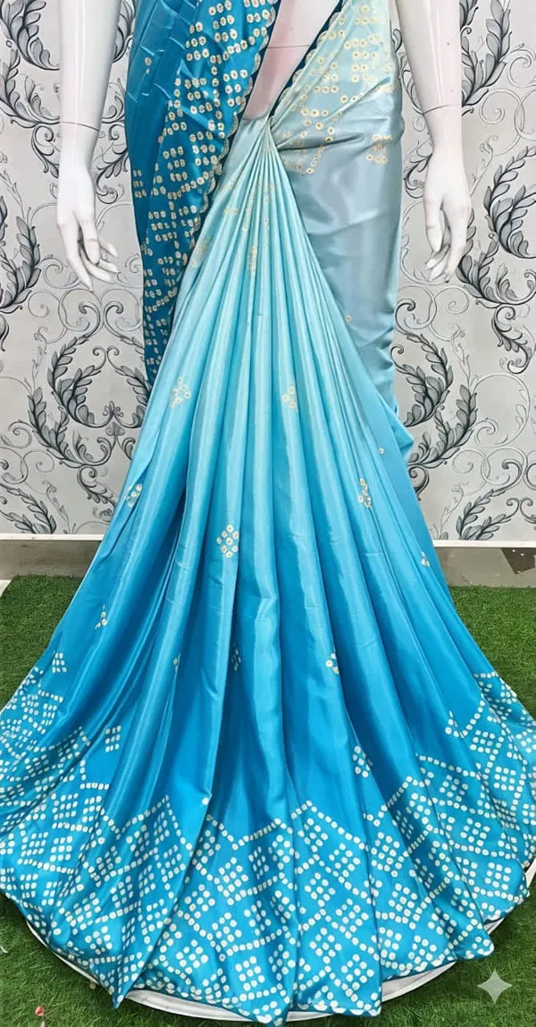 Blue_Satin_Bandhani_Saree_With_Blouse_Piece_For_Women