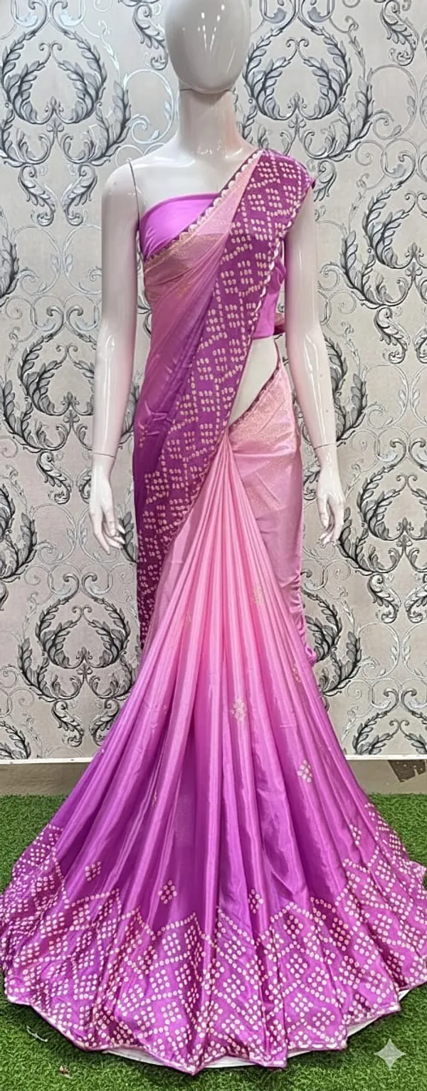 Pink_And_Purple_Bandhani_Print_Saree_With_Blouse_Piece_For_Women