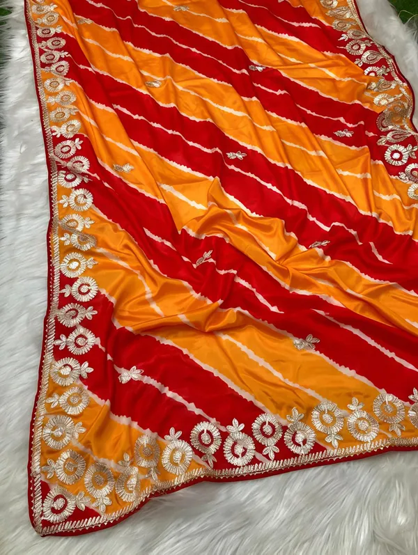 Red_And_Orange_Embroidered_Saree_With_Blouse_Piece_For_Women