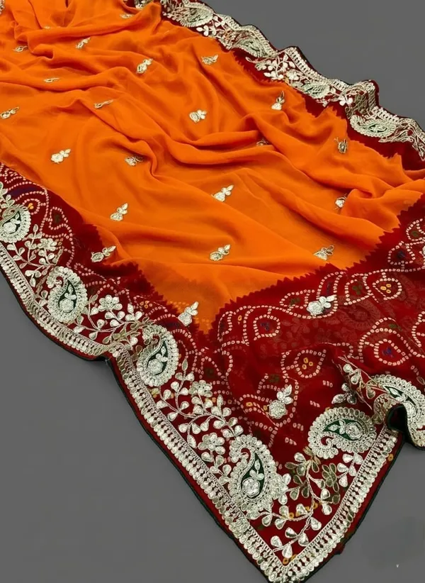 Orange_Embroidered_Saree_With_Blouse_Piece_For_Women