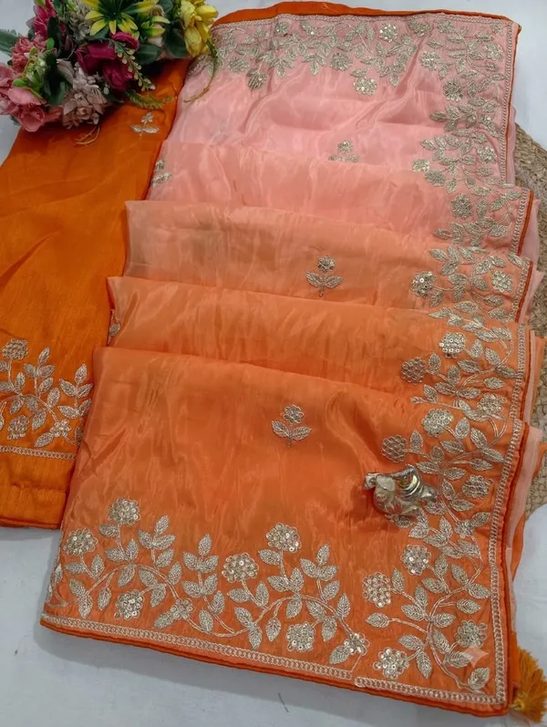 Orange_Embroidered_Draped_Saree_With_Blouse_Piece_For_Women
