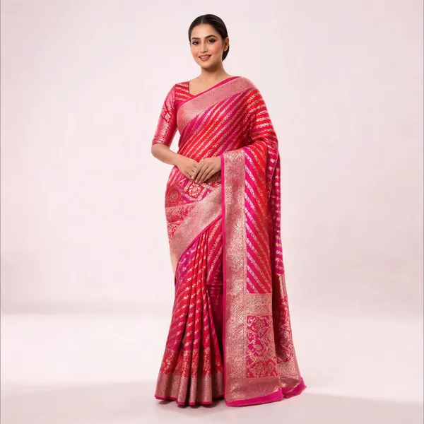 Pink_Woven_Ethnic_Saree_With_Blouse_Piece_For_Women