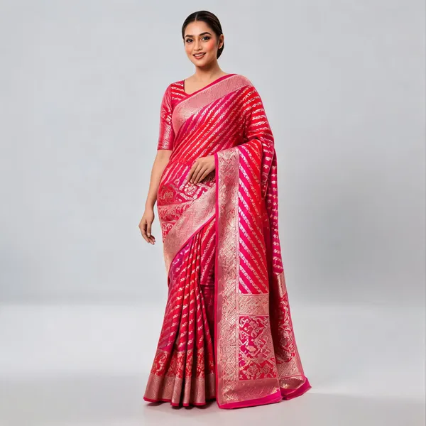 Pink_Woven_Ethnic_Saree_With_Blouse_Piece_For_Women