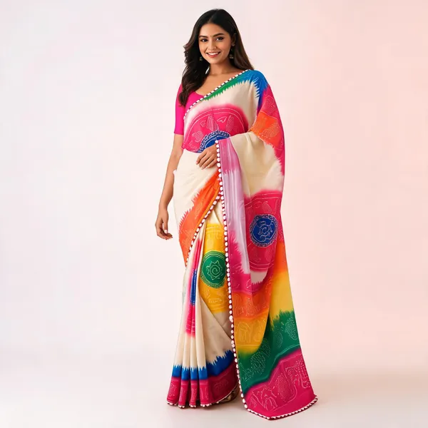 Multicolor_Traditional_Print_Saree_With_Blouse_Piece_For_Women