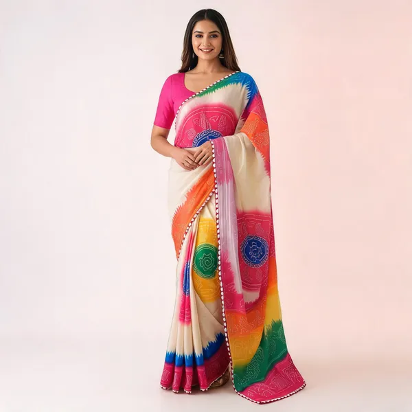 Multicolor_Traditional_Print_Saree_With_Blouse_Piece_For_Women