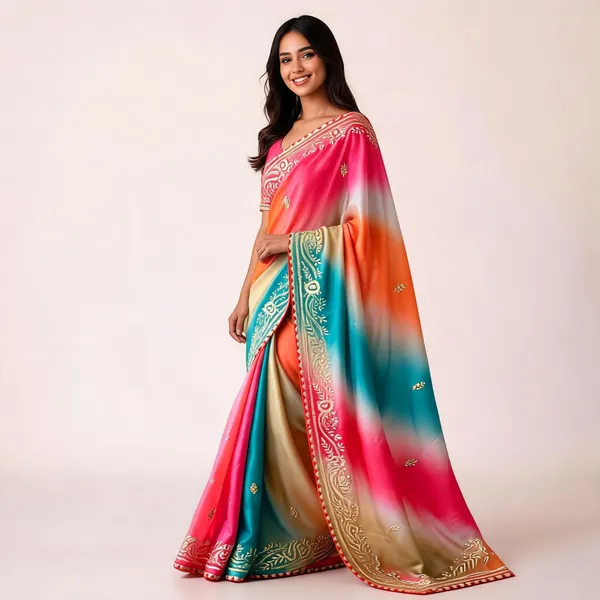 Multicolor_Embroidered_Saree_With_Blouse_Piece_For_Women